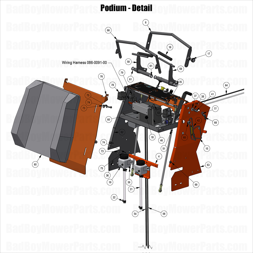 3896 - Bad Boy Mower Parts Lookup > 2025 > Revolt (36\" Deck) > Podium - Detail